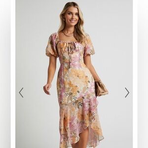 JASALINA MIDI DRESS - PUFF SLEEVE DRESS IN ELEGANT ROSE (Showpo)